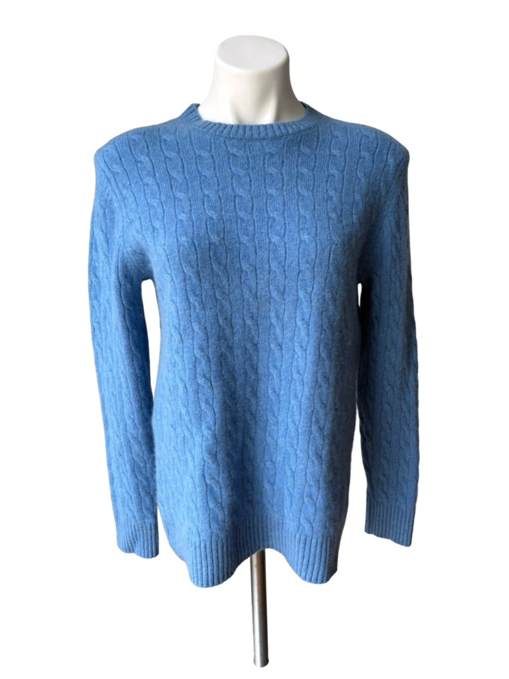Allen Solly Blue 100% 2-Ply Cashmere Cable Knit Crewneck Sweater